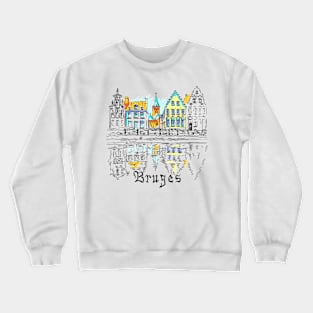 Scenic city view of Bruges canal with beautiful houses Crewneck Sweatshirt